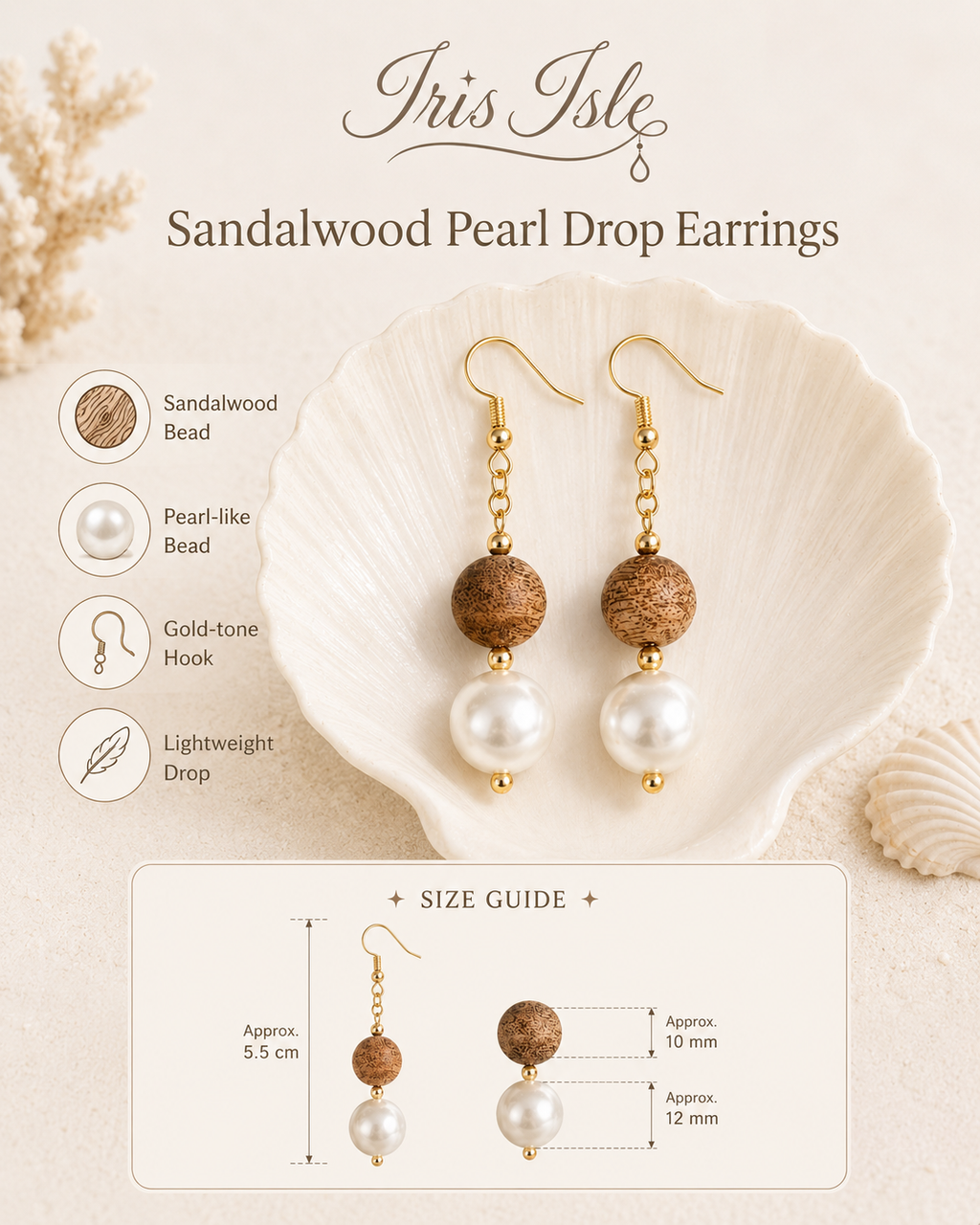 Sandalwood Pearl Drop Earrings