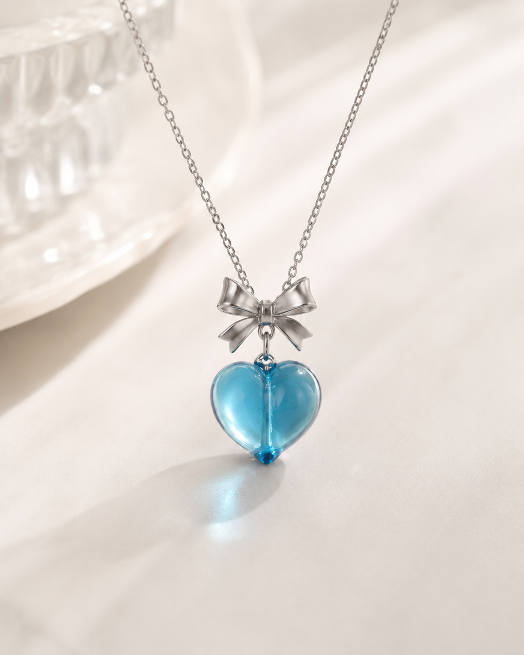 Blue Valentine Bow Necklace