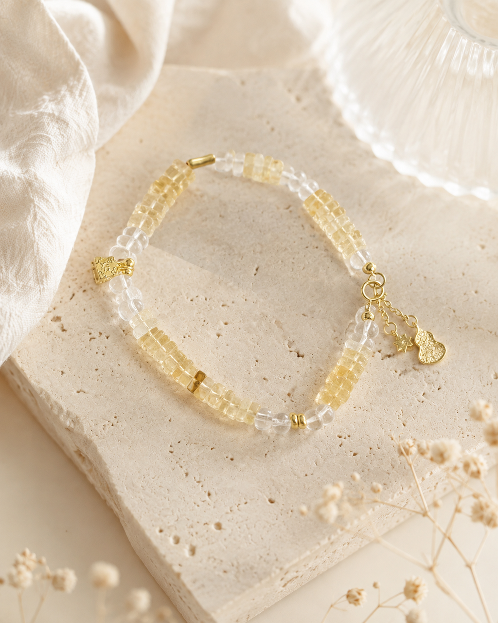 Golden Luck Bracelet citrine crystal bracelet on stone tile