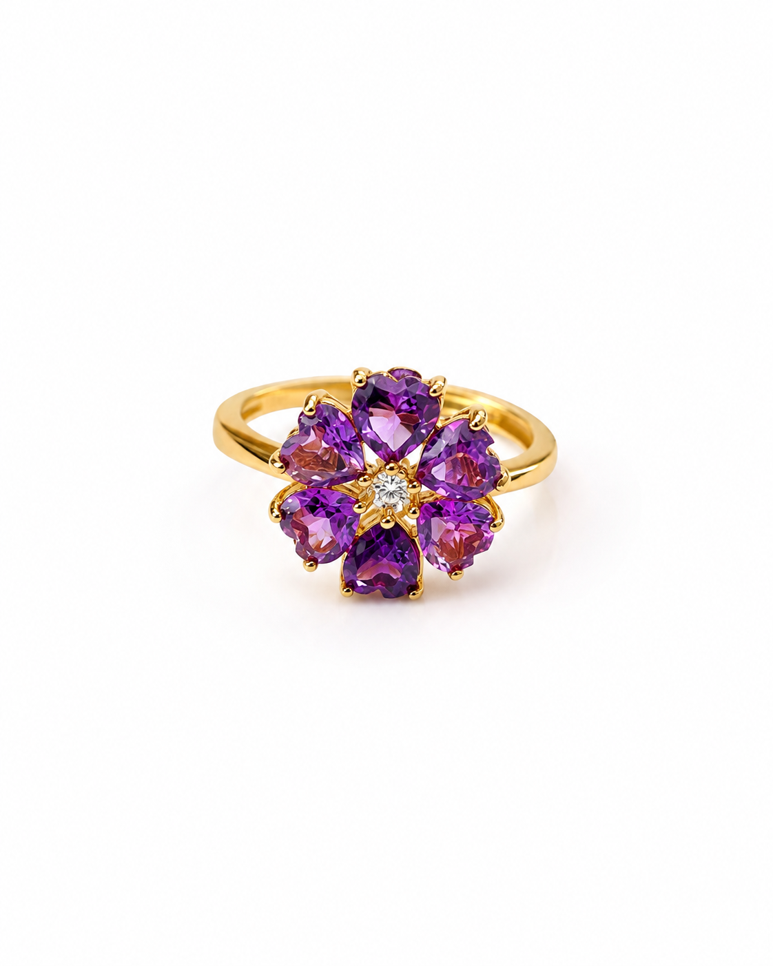 Violet Gem Flower Ring on a white background