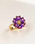 Violet Gem Flower Ring with heart-cut amethyst petals