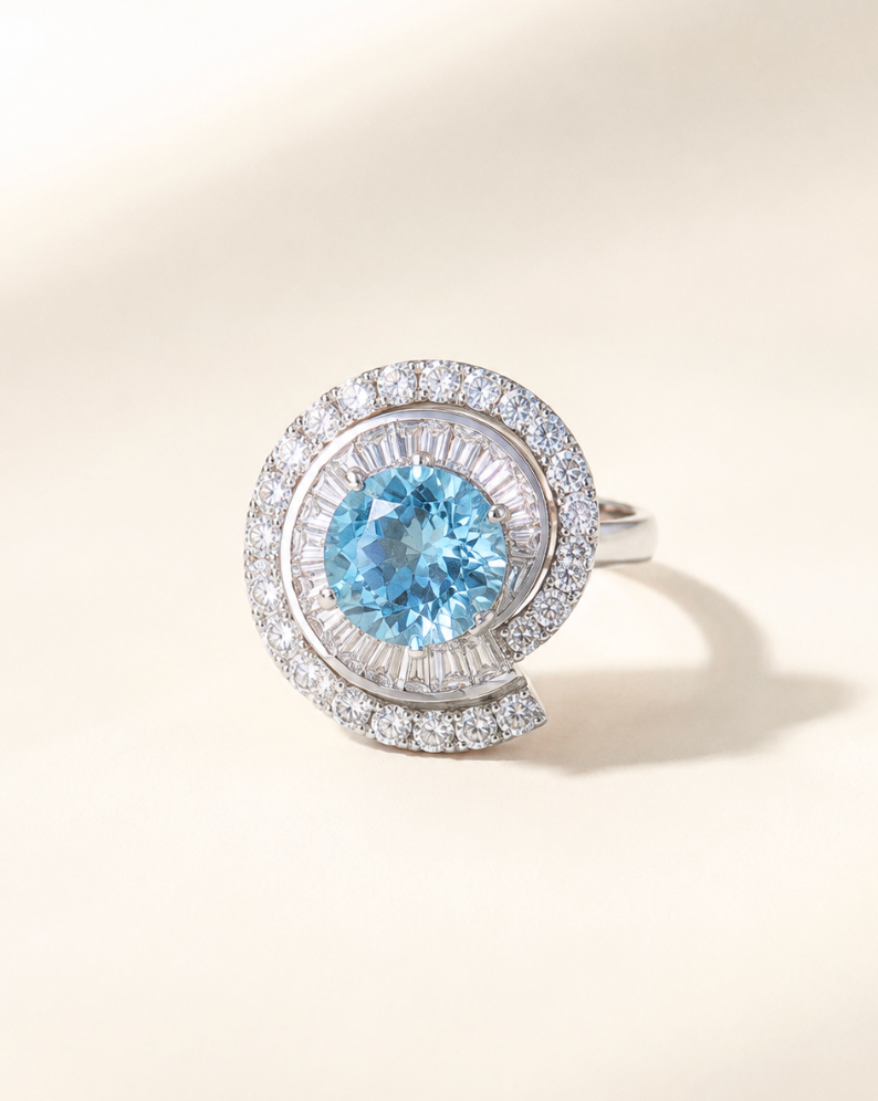 Azure Halo Ring with blue crystal center stone