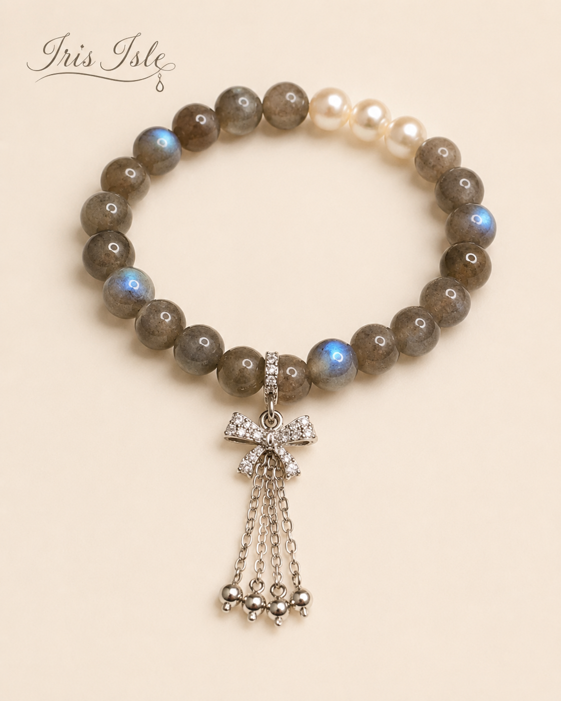 Labradorite & Pearl Bracelet on cream background