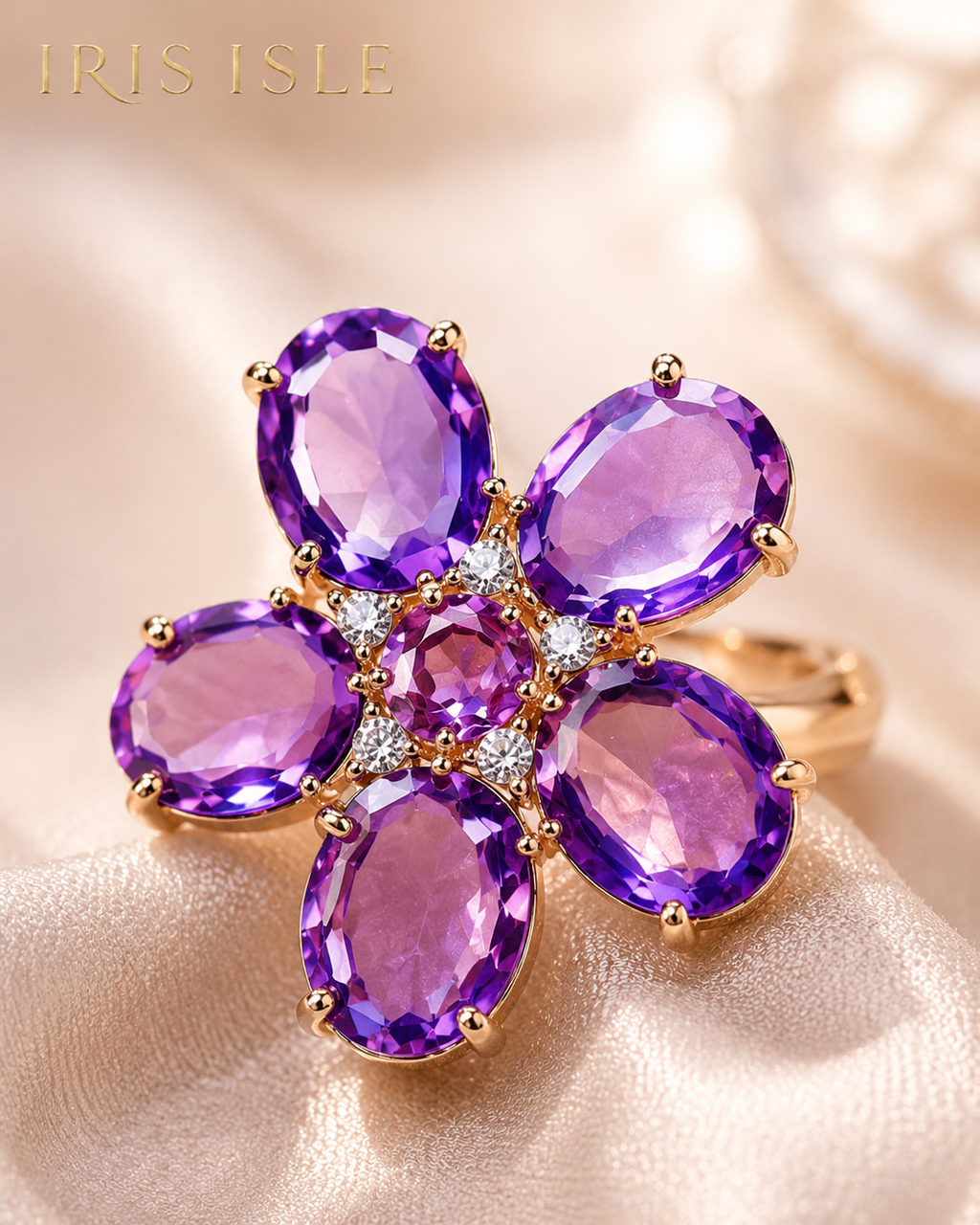 Amethyst Bloom Ring on silk