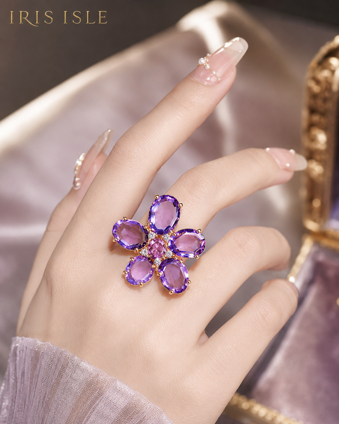 Amethyst Bloom Ring worn on hand