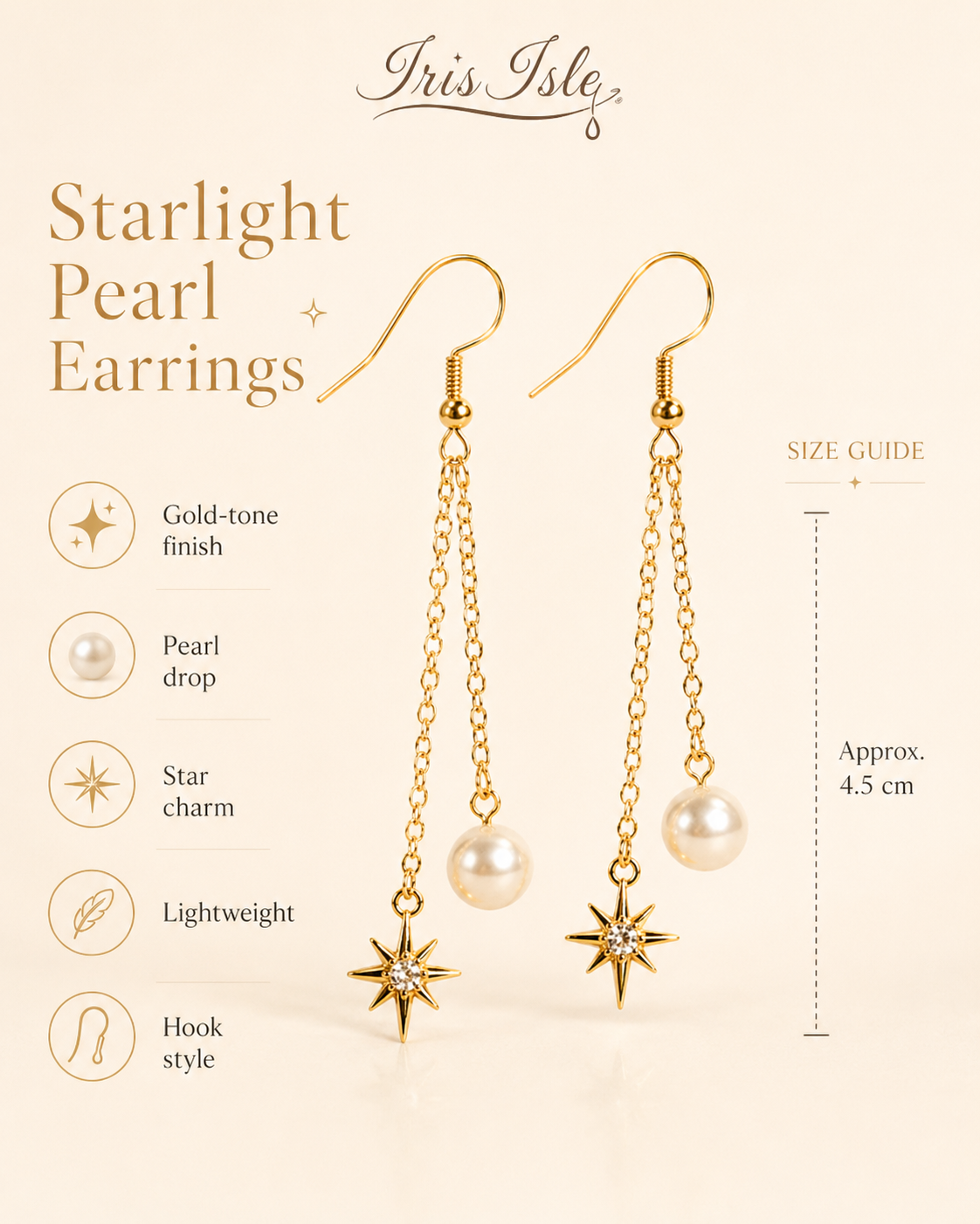 Starlight Pearl Earrings features and size guide
